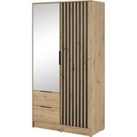 Kleiderschrank mit Spiegel 100 cm Fioro - Schrank vom Hersteller, Schlafzimmerschrank - Drehtürenschrank mit Lamellen, 2 Tür (Artisan Eiche) von EMPORIUS
