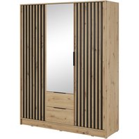 Kleiderschrank mit Spiegel 150 cm Fioro - Schrank vom Hersteller, Schlafzimmerschrank - Drehtürenschrank mit Lamellen, 3 Tür (Artisan Eiche) von EMPORIUS