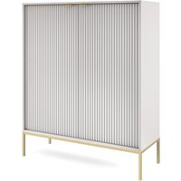 Kommode 100 cm Galla - Sideboard 2-türig mit Beinen & geriffelten Fronten - goldene Griffe - Wohnzimmerkommode (Grau + Gold) - Grau + Gold von EMPORIUS