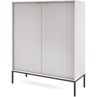 Kommode 100 cm Galla - Sideboard 2-türig mit Beinen & geriffelten Fronten - goldene Griffe - Wohnzimmerkommode (Grau + Schwarz) - Grau + Schwarz von EMPORIUS