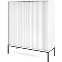 Kommode 100 cm Galla - Sideboard 2-türig mit Beinen & geriffelten Fronten - goldene Griffe - Wohnzimmerkommode (Weiß + Schwarz) von EMPORIUS
