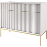 Kommode Zweitürige 100 cm Galla - Sideboard mit Schubladen - Beinen, geriffelten Fronten & goldene Griffe (Grau + Gold) - Grau + Schwarz von EMPORIUS