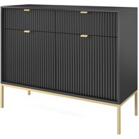 Emporius - Kommode Zweitürige 100 cm Galla - Sideboard mit Schubladen - Beinen, geriffelten Fronten & goldene Griffe (Schwarz + Gold) - Schwarz + Gold von EMPORIUS