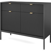 Kommode Zweitürige 100 cm Galla - Sideboard mit Schubladen - Beinen, geriffelten Fronten & goldene Griffe (Schwarz + Schwarz) - Schwarz + Schwarz von EMPORIUS