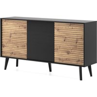 Kommode mit 3 Türen Marsh - Sideboard mit Lamellen, Loft, Modern - push to open (Artisan Eiche / Schwarz) - Artisan Eiche / Schwarz von EMPORIUS