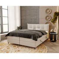 Liron Boxspringbett 160x200 cm, Matratze H3, Topper, Bettkasten - Creme (Anthology 1) von EMPORIUS