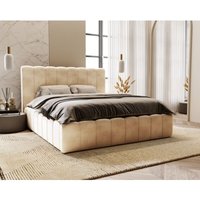 Lisbon Doppelbett 200x200 cm, Polsterbett mit Bettkasten, Lattenrost, Samtstoff Beige (Magic Velvet 2201) von EMPORIUS