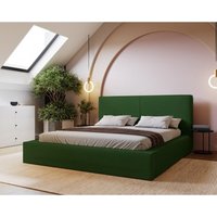 Morin Polsterbett mit Lattenrost 140x200 - Doppelbett, Bettkasten, Modern Design, Samtstoff Grün (Amor Velvet 4311) von EMPORIUS