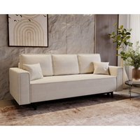 Schlafsofa 225 cm Nela - Klappsofa, Schlafcouch - Sofa mit Bettkasten, Skandinavischer Stil - Samtstoff (Beige - Lincoln 03) - Beige von EMPORIUS