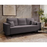 Schlafsofa 225 cm Nela - Klappsofa, Schlafcouch - Sofa mit Bettkasten, Skandinavischer Stil - Samtstoff (Braun - Lincoln 24) - Braun von EMPORIUS