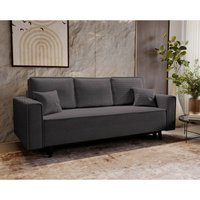 Schlafsofa 225 cm Nela - Klappsofa, Schlafcouch - Sofa mit Bettkasten, Skandinavischer Stil - Samtstoff (Grau- Lincoln 90) - Grau von EMPORIUS