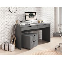 Schreibtisch 140 cm Larro - Computertisch mit Schubladen & Rollcontainer (Graphit) von EMPORIUS