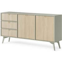 Sideboard mit 2 Türen wood - Kommode mit 3 Schubladen - Holzbeinen, Modern Design - Gold Aluminium Griffen - Hellgrün - Hellgrün von EMPORIUS