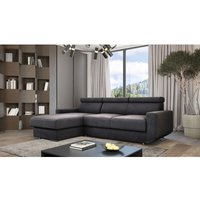 Sofa mit Bettkasten Braga - Ecksofa mit Schlaffunktion - Ottomane links freistehend - Eckcouch, Sofa L-Form - Samtstoff (Dunkelgrau - Monolith 95) von EMPORIUS