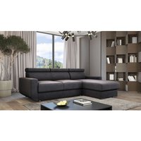 Sofa mit Bettkasten Braga - Ecksofa mit Schlaffunktion - Ottomane rechts freistehend - Eckcouch, Sofa L-Form - Samtstoff (Dunkelgrau - Monolith 95) von EMPORIUS