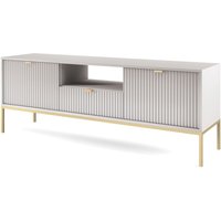 Emporius - TV-Schrank 150 cm Galla - Zweitürige TV-Tisch mit Schubladen - Beinen, geriffelten Fronten & goldene Griffe (Grau + Gold) - Grau + Schwarz von EMPORIUS