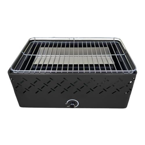 Empotec Rechteckiger Grill ohne Rauch, verstellbares Belüftungssystem, Grillrost 45 x 27 cm, verchromt mit Tropfschutz, praktisch, tragbar, Lüfter mit 4 AA-Batterien, Holzkohle, für den Außenbereich Empotec Rechteckiger Grill ohne Rauch, verstellbares Belüftungssystem, Grillrost 45 x 27 cm, verchromt mit Tropfschutz, praktisch, tragbar, Lüfter mit 4 AA-Batterien, Holzkohle, für den Außenbereich von EMPOTEC
