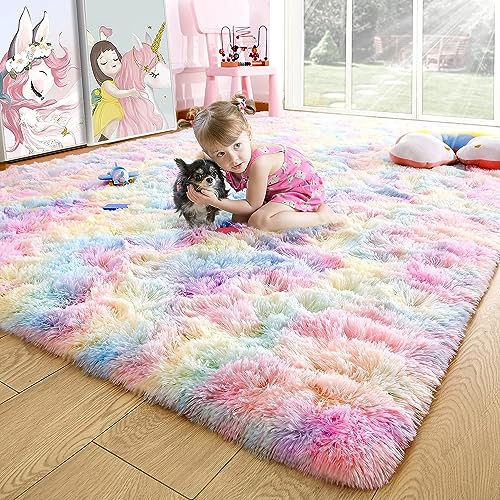 EMPVEX Luxuriöser Teppich für Schlafzimmer, flauschiger Regenbogen-Rosa, Batik-Teppich, Wohnzimmer, 3-lagiges Material, Teppich, Kinderzimmer, Regenbogenrosa, 100 x 200 cm von EMPVEX