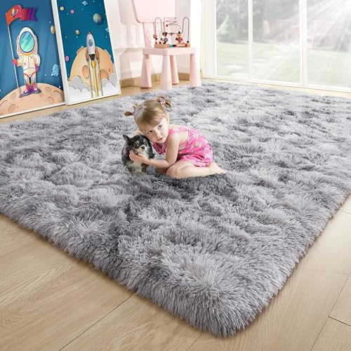 EMPVEX Luxus-Teppich für Schlafzimmer, flauschig, grau, Batik-Teppich, Wohnzimmer, 3-lagiges Material, Teppich, Kinderzimmer, Grau, 80 x 200 cm von EMPVEX