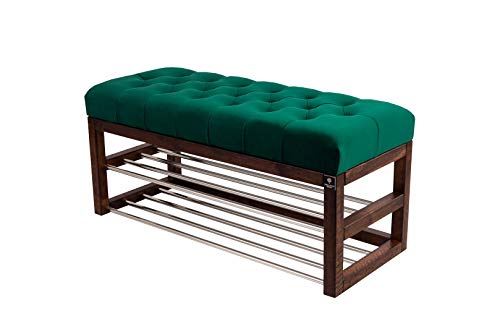 EMRA WOOD LPP 5 Sitzbank Bank Hocker HÖHE 45cm Velour Grün Flaschengrün Holz Nuss Lackiert Antik Schick Elegant Neu OVP Handarbeit Nach Mass (100, 35) von EMRA WOOD