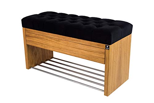 EMRA WOOD LPS-3 Sitzbank Bank Hocker Schublade Gesteppt Velour Schwarz Holz Eiche geölt Neu OVP Handarbeit Nach Mass (80, Höhe 55cm Tiefe 40cm) von EMRA WOOD