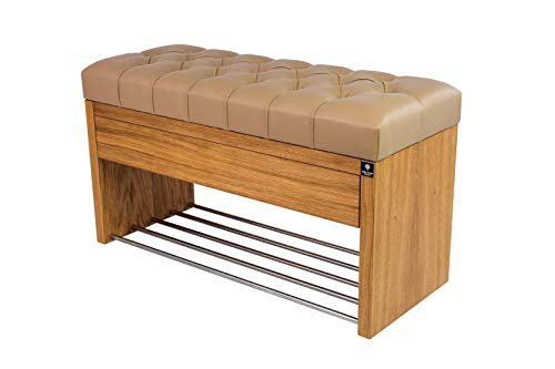 EMRA WOOD LPS-3 Sitzbank Bank Hocker mit Schublade Gesteppt Kunstleder Beige Holz Eiche geölt Neu OVP Handarbeit Nach Mass (60, Höhe 50cm Tiefe 30cm) von EMRA WOOD