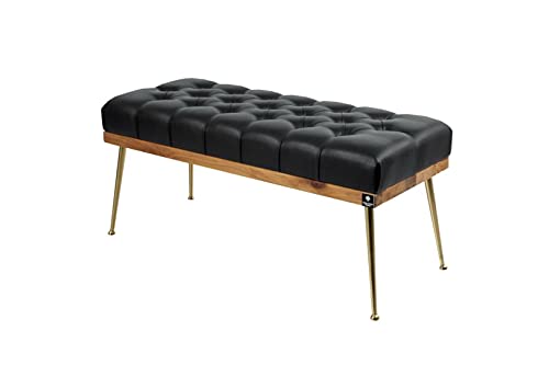 EMRA WOOD M-DEKO LPP-108 Loft Sitzbank Flurbank Chesterfield nach Maß Gesteppt Bezug Kunstleder schwarz Gestell aus Holz (Höhe 45cm Tiefe 40cm, 115) von EMRA WOOD