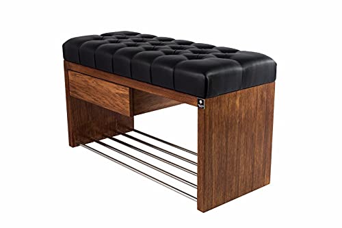 EMRA WOOD M-DEKO LPS-1 Sitzbank Schuhbank Chesterfield Gesteppt mit Schublade Bezug aus Kunstleder Schwarz Gestell aus Holz Nach Maß (Höhe 50cm Tiefe 30cm, 100) von EMRA WOOD