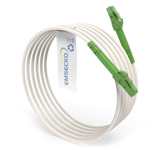 EMSECKO LC/APC 8° zu LC/APC 8° Stecker, 5M OS2 Simplex 3.0mm LWL Glasfaser-Kabel, 9/125μm Patchkabel LSZH, FTTH Lichtwellenleiter, Weiß von EMSECKO