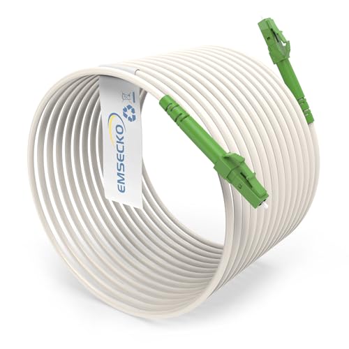 EMSECKO LC/APC auf LC/APC Stecker, 20M OS2 Simplex 3.0mm LWL Glasfaser-Kabel, 9/125μm Patchkabel LSZH, FTTH Lichtwellenleiter, Weiß von EMSECKO