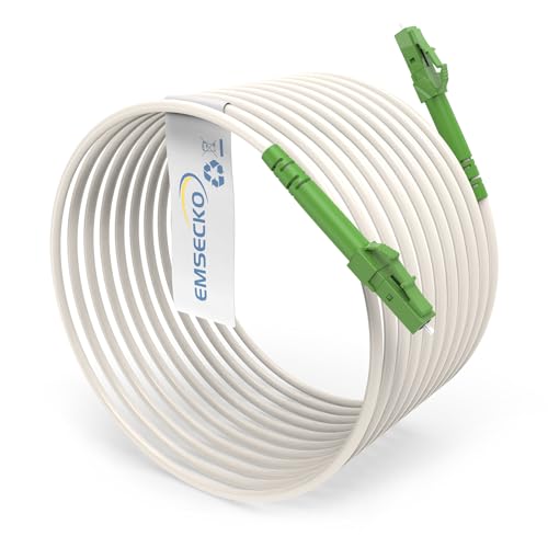 EMSECKO LWL Glasfaser-Kabel, 15M OS2 Simplex 3.0mm LC/APC auf LC/APC Stecker, 9/125μm Patchkabel LSZH, FTTH Lichtwellenleiter, Weiß von EMSECKO