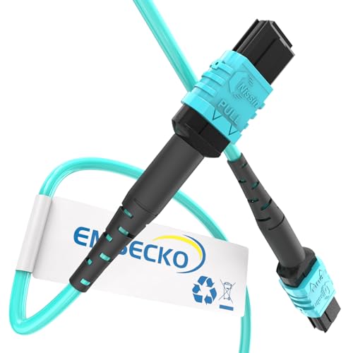 EMSECKO MPO zu MPO Glasfaserkabel 1M, 12 Adern LWL, Buchse Typ B, OM3 Multimode Patchkabel, LSZH MPO-MPO Patch Cord für QSFP+ Transceiver MTP kompatibles Verkabelungssystem, Aqua von EMSECKO