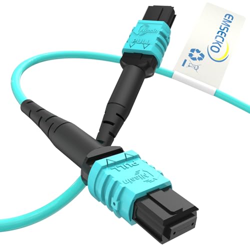 EMSECKO MPO zu MPO Glasfaserkabel 5M, 12 Adern, Buchse Typ B, OM3 Multimode Glasfaser Patchkabel, LSZH MPO-MPO Patch Cord für QSFP+ Transceiver MTP kompatibles Verkabelungssystem, Aqua von EMSECKO