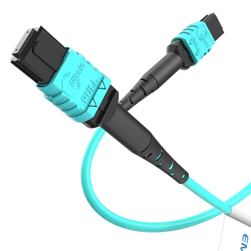 EMSECKO 12-adriges MPO zu MPO Glasfaserkabel 7M, Buchse Typ B, OM3 Multimode Glasfaser Patchkabel, LSZH MPO-MPO Patch Cord für QSFP+ Transceiver MTP kompatibles Verkabelungssystem, Aqua von EMSECKO