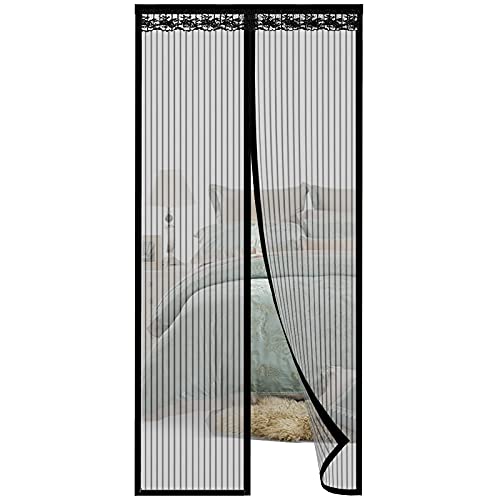 EMSMIL Magnet Balkon Fliegengitter Tür Insektenschutz 100 x 220cm Schwarze Streifen Fliegenvorhang Magnetvorhang für Balkontür Terrassentür Wohnzimmer Moskitonetz Türen Magic Klick Ohne Bohren von EMSMIL