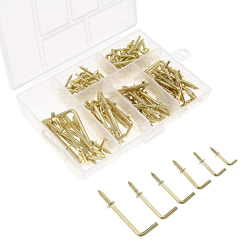 200 Stücke Tasse Haken Schraube L Platz Hängen Set mit Speicherorganisator Box Metall Messing Beschichtung 6 Größe Sortiert für Heimarbeitsplatz Büro von EMSea