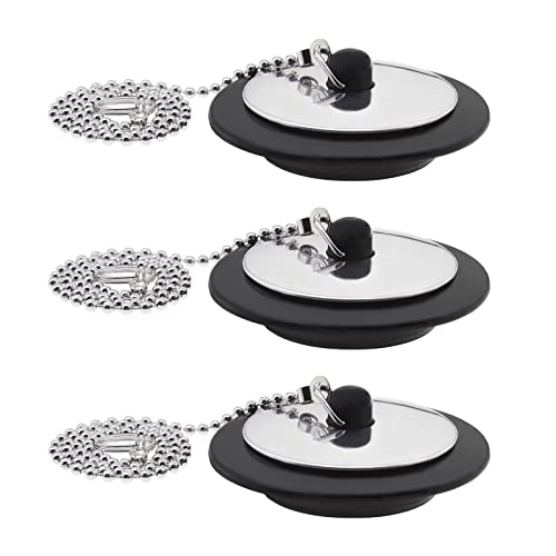 EMSea 3X Bath Plug 43mm Universal Sink Plug Drain Stopper with Ball Chain and Hanging Ring Rubber Drain Cover Trap Strainer Replacement for Bathtub Sink Bathroom Kitchen Home von EMSea