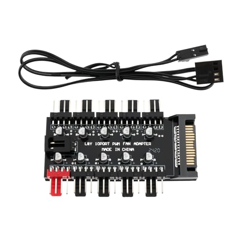 EMSea 10-Wege-Fan-Hub PWM PC-L¨¹fter-Steuerplatine 12V SATA f¨¹r Stromversorgung mit 10 4-poligen L¨¹fteranschl¨¹ssen Und PWM-Anschlusskabel von EMSea