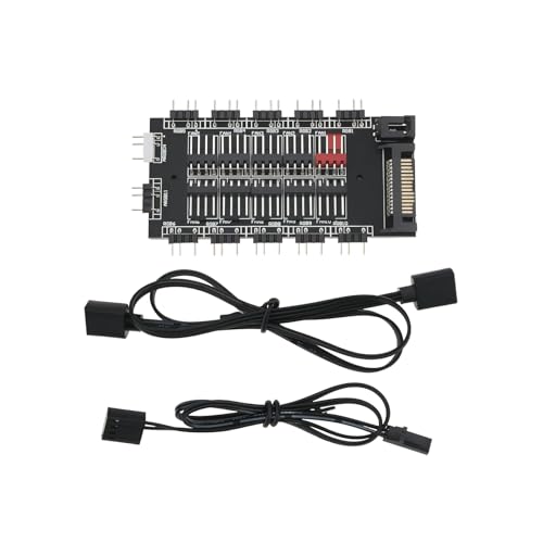 EMSea 2-in-1 Synchroner RGB-Steuerungshub PWM 4-polig und 5 V 3-poliger ARGB-GPU-Lüfter, Beleuchtungssteuerung mit SATA-Stromanschluss, Erweiterung, Motherboard-Schnittstelle von EMSea
