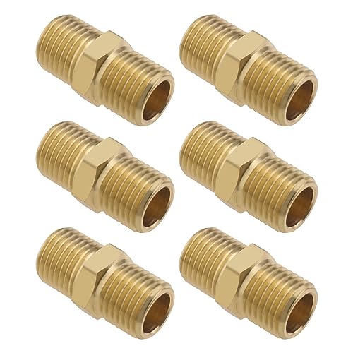 EMSea 6 Stück Messing Rohrverschraubung BSP 1/4 Zoll Außengewinde auf 1/4 Zoll Außengewinde Gerade Hex Nippel Schnellkupplung Adapter Stecker für Luft/Wasser/Öl/Kraftstoffleitung von EMSea