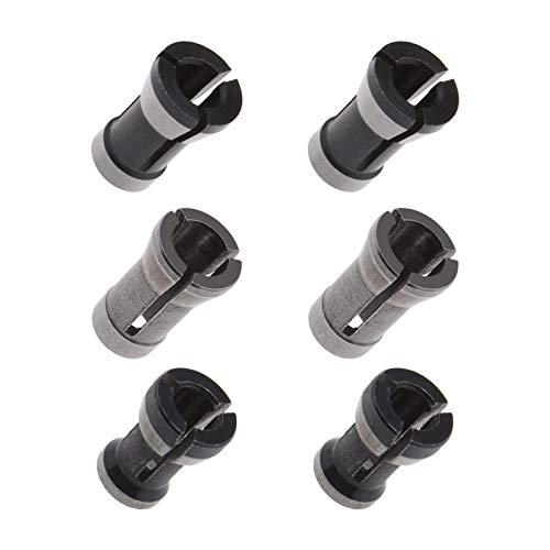 EMSea 6 x Fräsbohrfutter aus Hochgeschwindigkeitsstahl für Holzbearbeitung, Frässchneider, Verlängerung, Spannzangenhülse, Adapter 6 mm, 6,35 mm, 8 mm von EMSea