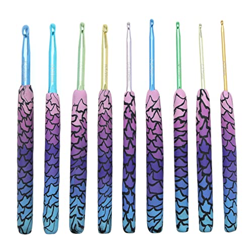 EMSea 9-tlg Meerjungfrau Häkelnadel Set Extra Lange Stricknadeln mit Weichem Griff aus Ton Handwerk Zubehör 2.25mm Bis 6.5mm von EMSea