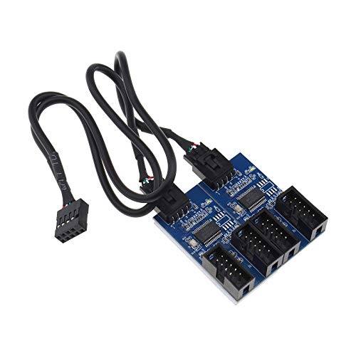 EMSea Motherboard 9-polig USB 2.0 Multiplikator 1 Stecker auf 4 Buchsen Splitter Adapter Verlängerungskabel Hubkarte 30 cm Kabel von EMSea