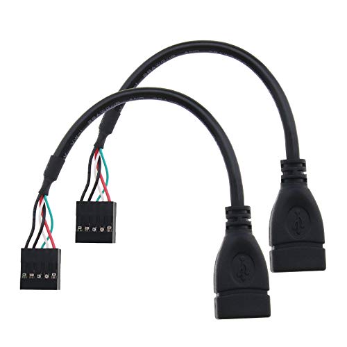 EMSea Single USB 2.0 Typ A Buchse auf Motherboard 10 Pin Buchse Header Kabel Verlängerungskabel 17,5 cm schwarz 2 Stück von EMSea