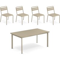 Emu - Star Outdoor Tisch 160 x 90 cm + Stuhl (4er-Set), taupe von EMU