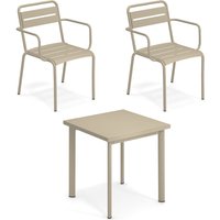 Emu - Star Outdoor Tisch 70 x 70 cm + Armlehnstuhl (2er-Set), taupe von EMU