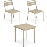 Emu - Star Outdoor Tisch 70 x 70 cm + Stuhl (2er-Set), taupe von EMU
