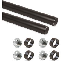 Emuca Satz von 2 runden Garderobenstangen D.28mm Länge 0.75m mit Halterungen, Aluminium und Zamak, Mokka-lackiert von EMUCA