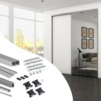 Set aus Hardware set für Placard 74 2-Schiebe-Kleiderschrank mit sanftem Schliessen, Griff-Modell Sharp, Stärke 19mm, ohne Paneele, Matt eloxiert von EMUCA