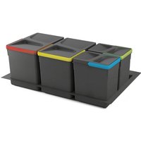 Emuca - Lot RecycleRecyclingbehälterRecycle für Küchenschublade mit Boden Höhe 266mm, 2x15Liter, 2x7Liter, Modul 800mm, Kunststoff Anthrazitgrau von EMUCA